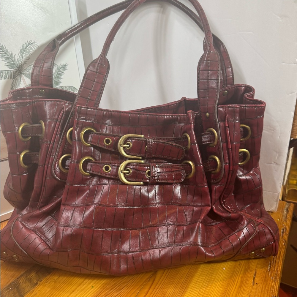 Pritzi Burgundy Croc Braided Trim Hobo Handbag Shoulder Bag Purse